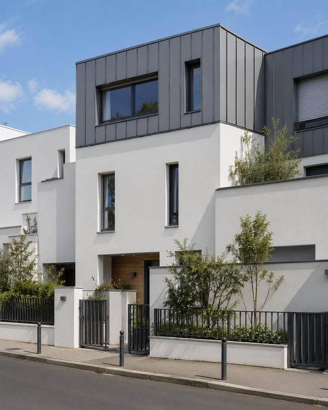 Maison contemporaine à ossature métallique légère (LSF) avec terrasse et jardin