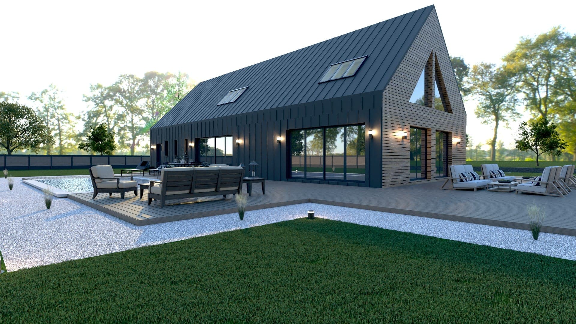 Maison LSF style grange avec piscine