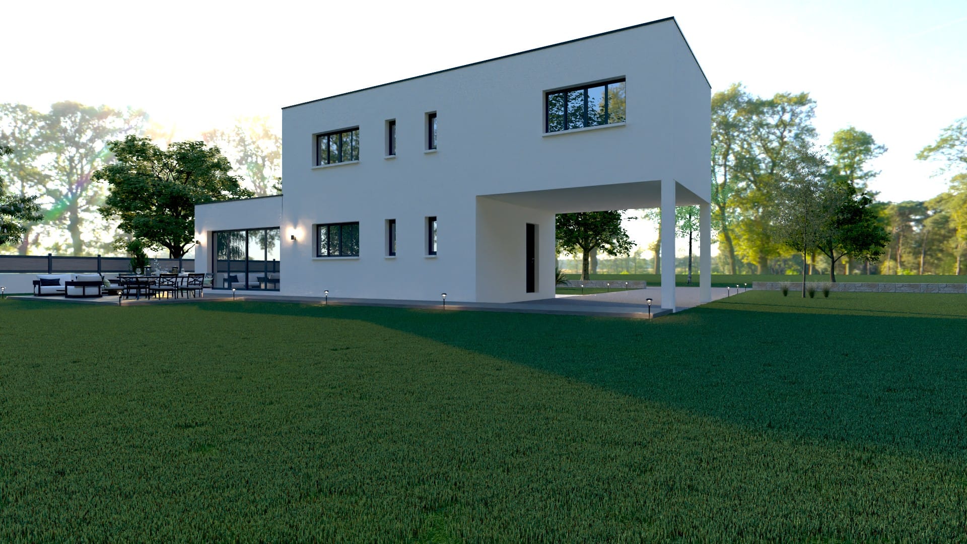 Maison conteneur X COM 003 style atelier d’artistes, volumes modernes et grandes ouvertures, terrasse sur jardin