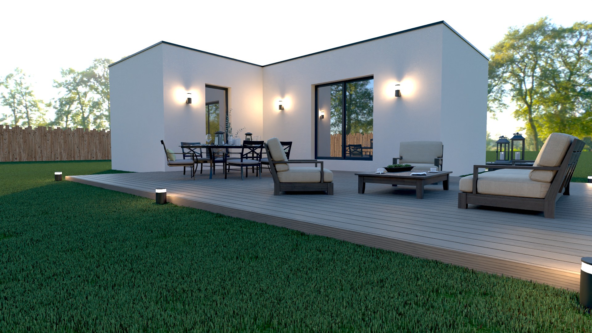 Studio de jardin professionnel façade épurée hautes ouvertures verticales entrée protégée — cabinet libéral et coach par Création Bâtiment