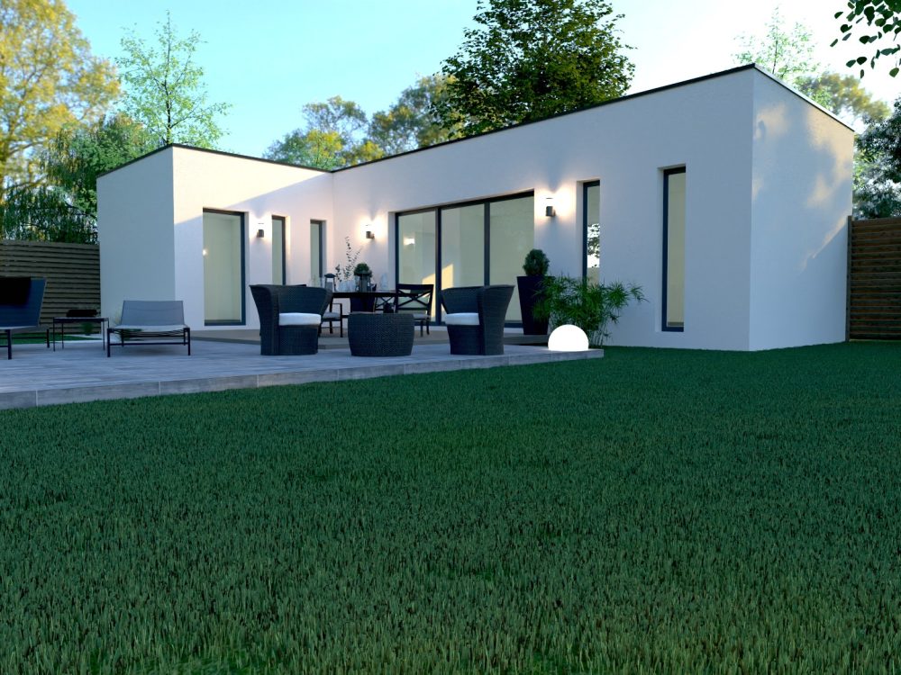 Studio de jardin X MOD 002 design contemporain, volumes en L, grande baie vitrée, terrasse extérieure, ossature métallique légère