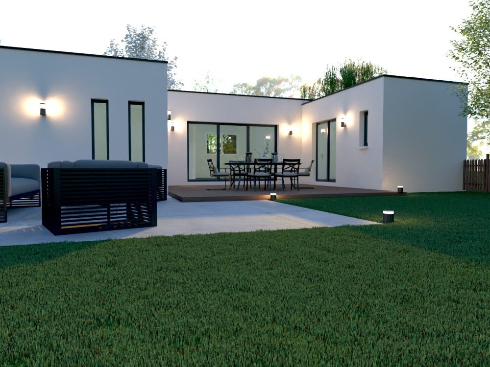 Studio de jardin moderne X MOD 003 de plain-pied avec terrasse et grande baie vitrée, ossature métallique légère