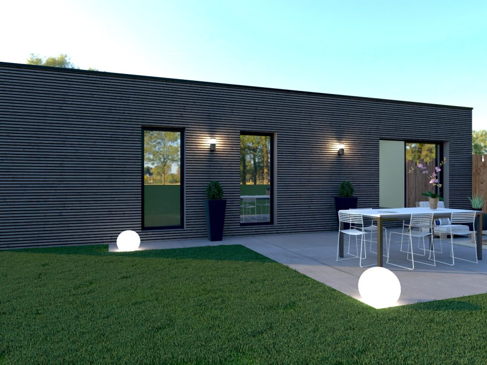 Studio de jardin X MOD 008, bardage bois noir, grandes ouvertures, terrasse, ossature métallique légère